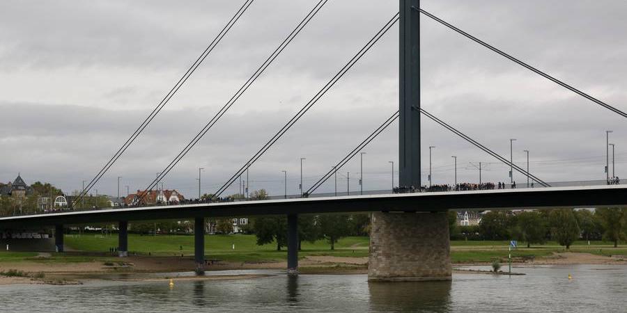 Blick auf die Oberkasseler Brücke mit Schüler/innen unserer Schule