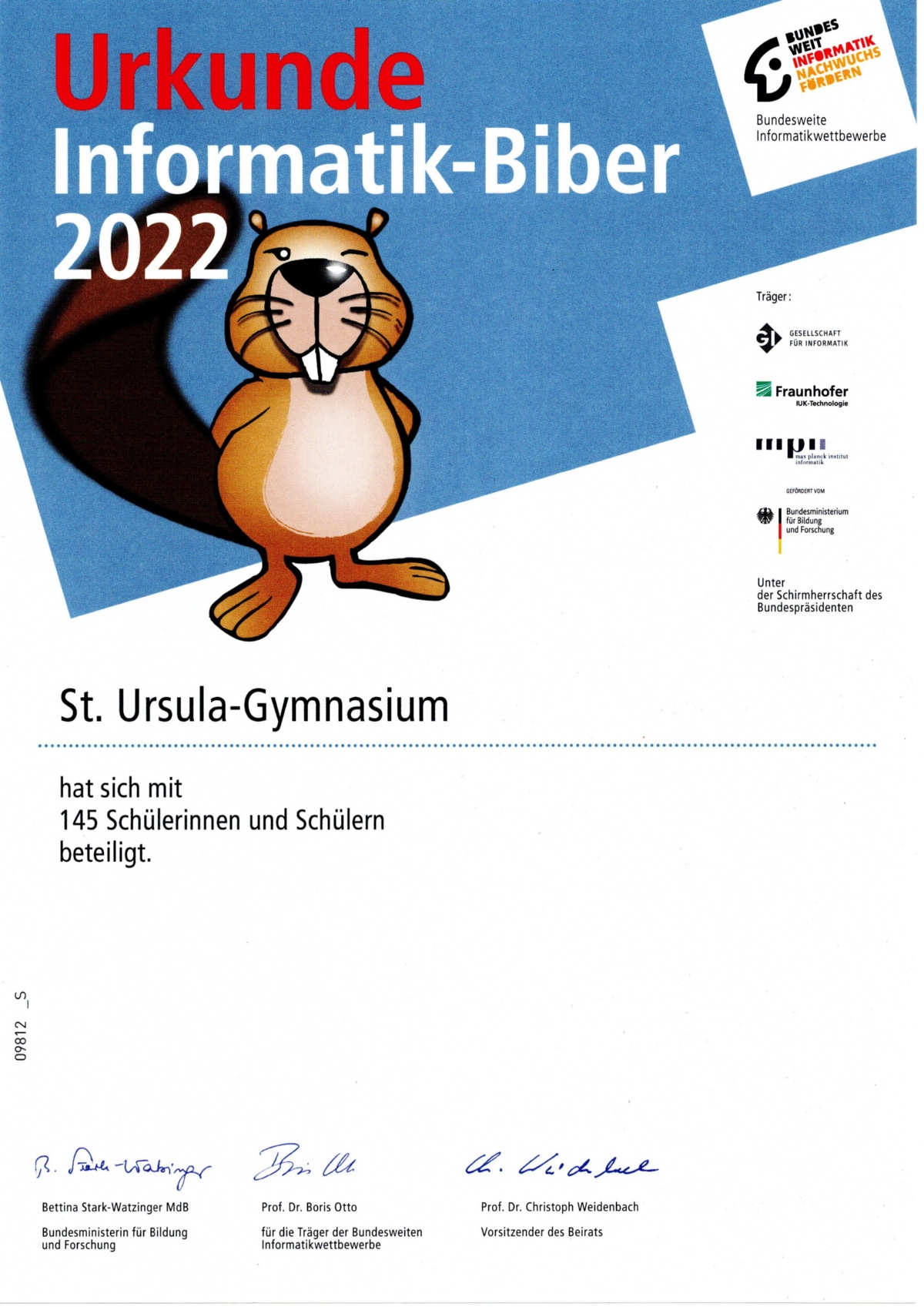 Urkunde zum Informatik-Biber