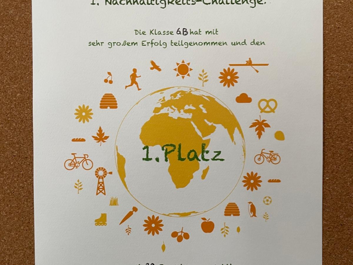 Siegerurkunde der 6b für die Challenge